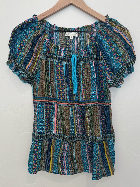 grand & greene Tops - Grand & Green Boho Puff‎ Sleeve Peasant Top Size Small Flowy Summer Blouse